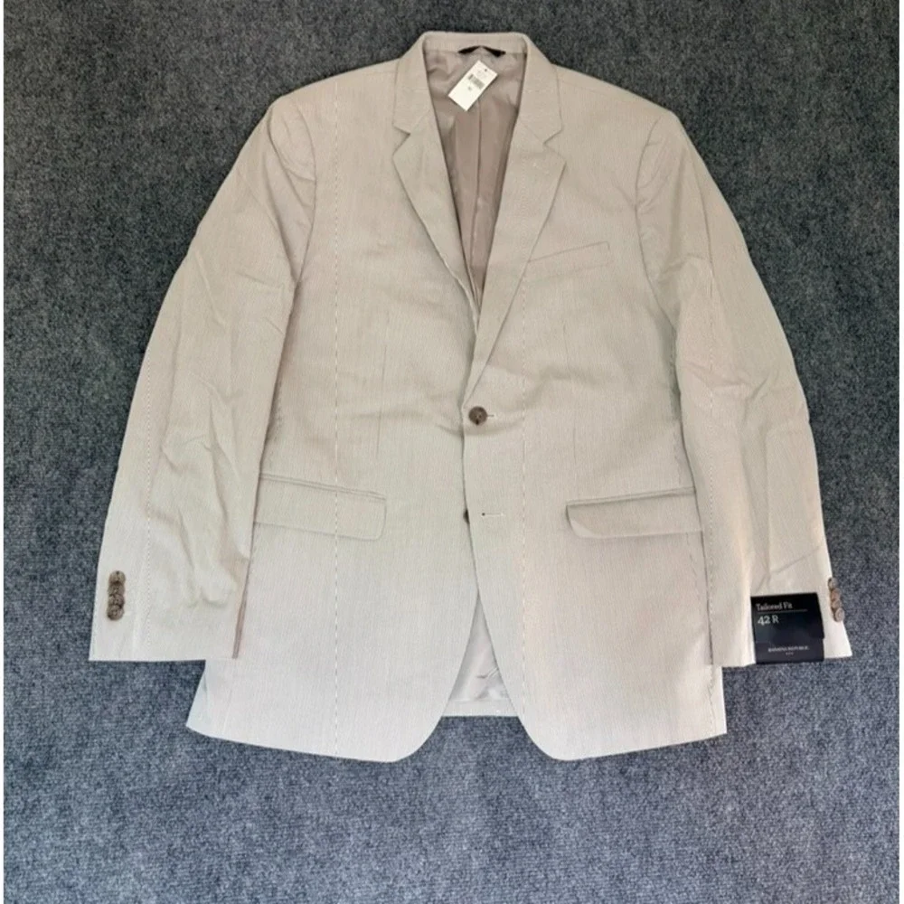 NWT Banana Republic Mens Beige Striped Cotton Blazer Tailored Fit  Size 42R